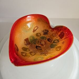 Murano Heart Shaped Vintage Tutti Fruitti Bowl Mid Century Murano Art Glass Dish